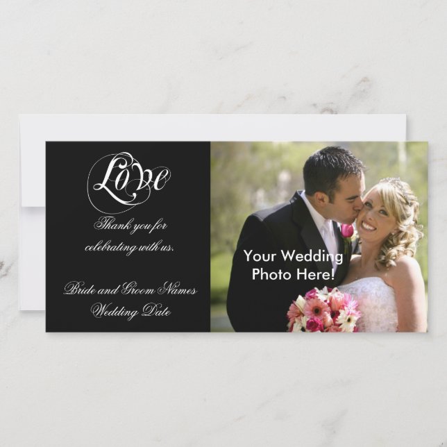 Black Customisable Wedding Thank You Photo Cards (Front)