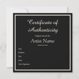 Black Customizable Certificate of Authenticity Card