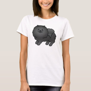 Black Cute Cartoon Pomeranian Dog T-Shirt