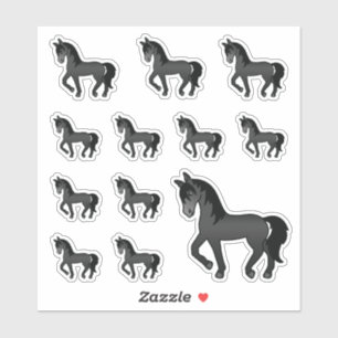Black Cute Cartoon Trotting Horses