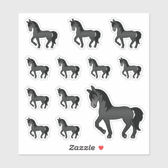 Black Cute Cartoon Trotting Horses (Sheet)
