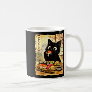 Black cute cat eating sushi kawaii japanese food coffee mug