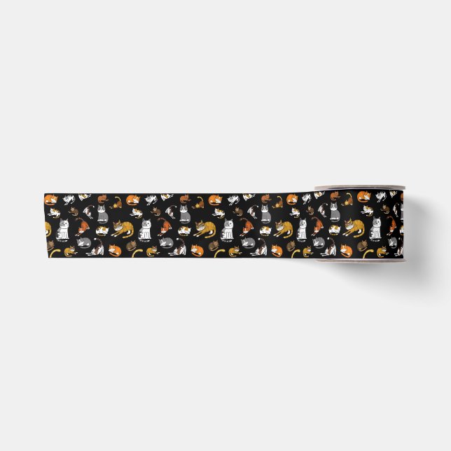 black cute cat pattern design for cat lovers- satin ribbon (Front)