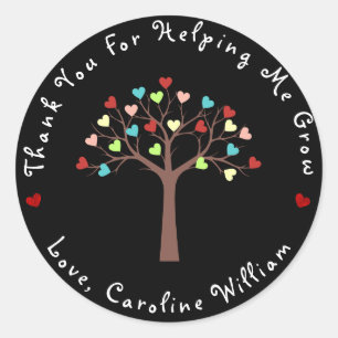 Black   Cute Colourful Hearts Tree Thank You Classic Round Sticker