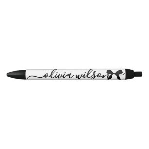 Black Cute Coquette Bow Monogram Ink Pen