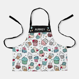 Black Cute Cupcake Pattern Add Name Apron