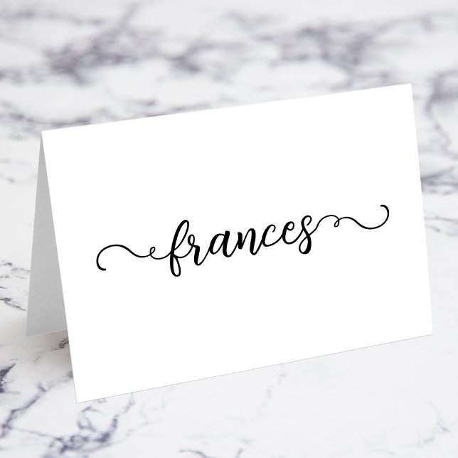 Black Cute Curly Script Name Place Cards (White and Black Cute Curly Script Name Place Cards)