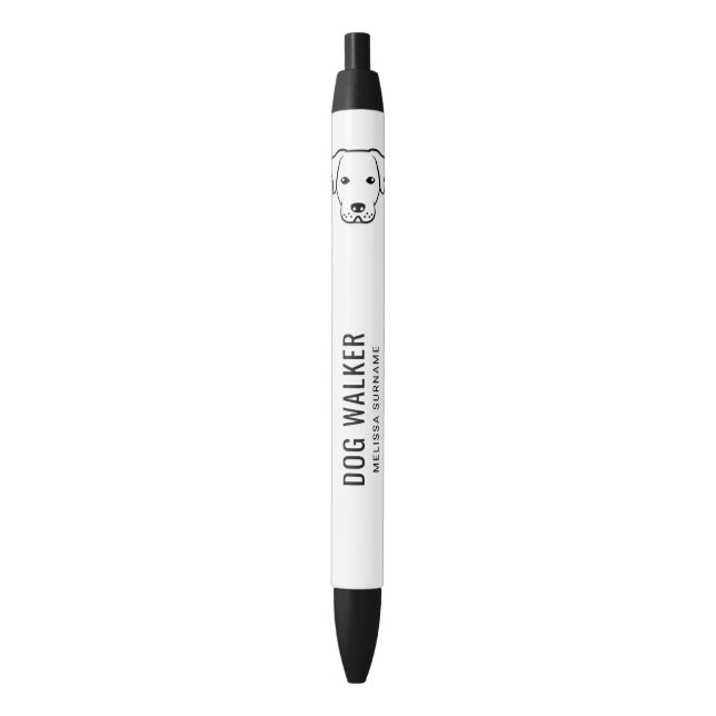 Black Cute Dog Head Line Art - Dog Walker Business Ink Pen (Front Vertical)