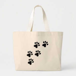black cute dog paws doggy large tote bag