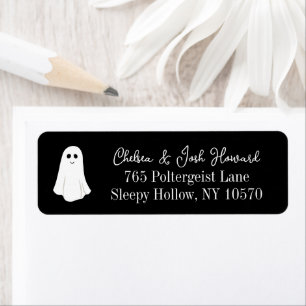Black Cute Friendly Ghost Halloween Return Address Label