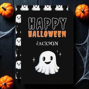 Black Cute Ghost Spooky Custom Happy Halloween Holiday Card