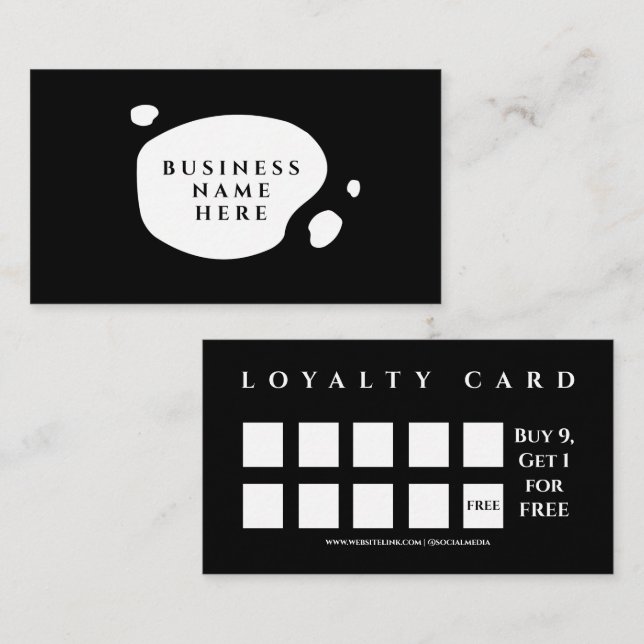 Black Cute Minimalist Salon Coffee Shop Loyalty Card (Front/Back)
