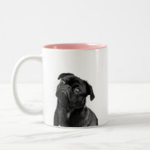 Black Cute Pug Pink Two-Tone Mug