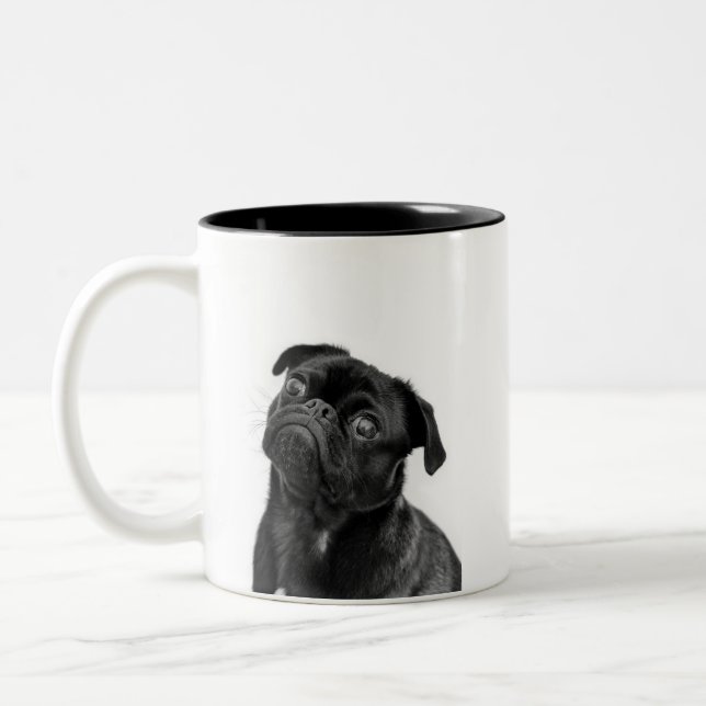 Black Cute Pug Two-Tone Mug (Left)