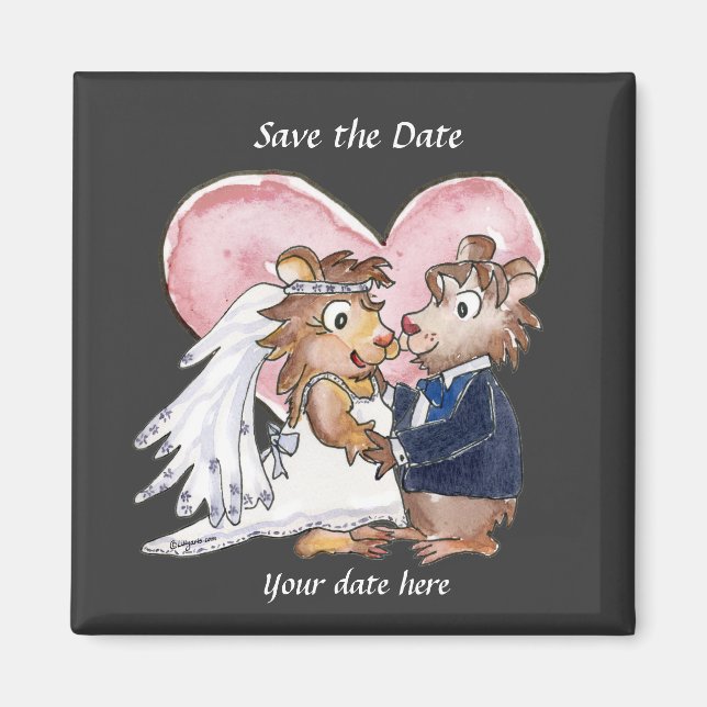 Black Cute Wedding Save the Date Magnets (Front)
