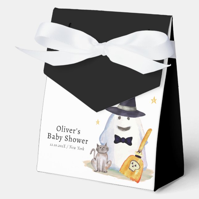 Black Cute Witch Little Boo Ghost Boy Baby Shower  Favour Box (Front)