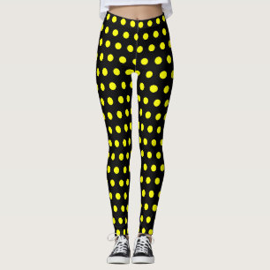Black Cute Yellow Polka Dot Pattern Leggings Wear