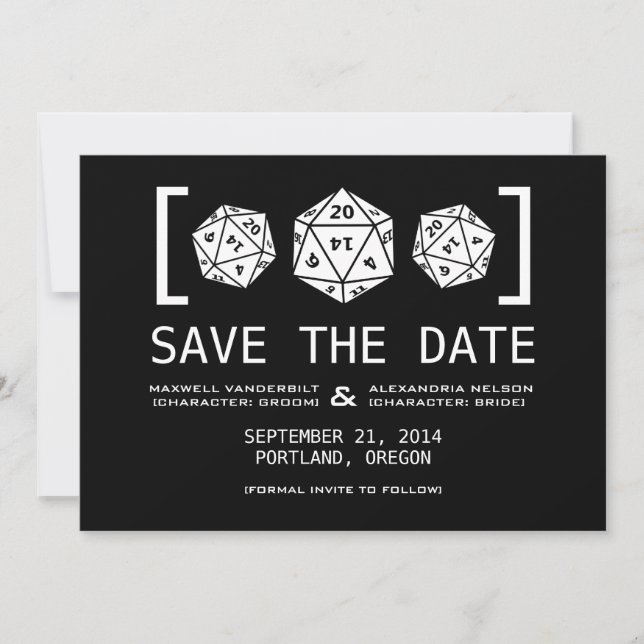 Black D20 Dice Gamer Save the Date Invite (Front)