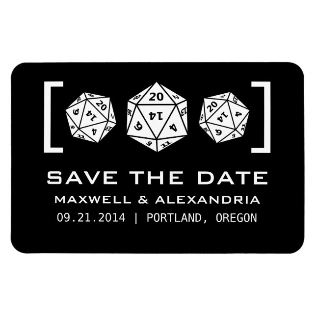 Black D20 Dice Gamer Save the Date Magnet (Horizontal)