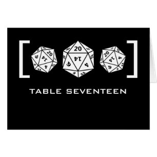 Black D20 Dice Gamer Table Number Card