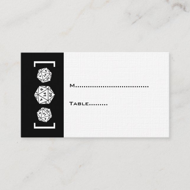 Black D20 Dice Gamer Wedding Place Card (Front)