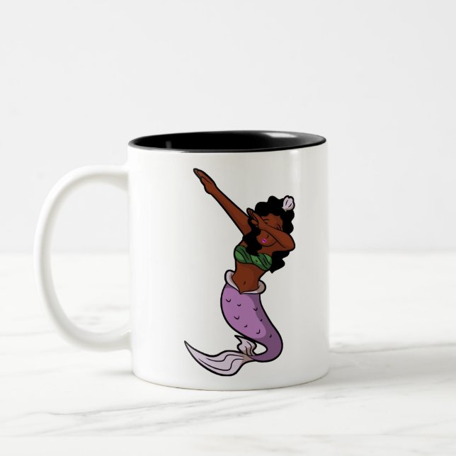 black dabbing mermaid Two-Tone coffee mug (Left)