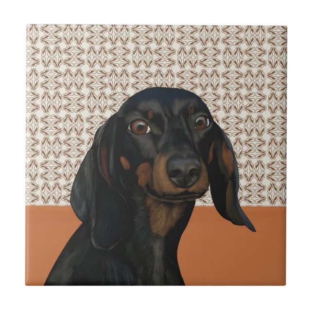 Black Dachshund Dog Portrait Dog Lovers Ceramic Tile (Front)