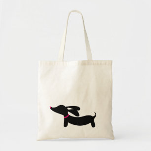Black Dachshund + Pink Accents Tote Bag