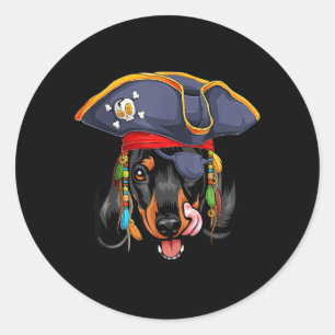 Black Dachshund Pirate Funny Halloween Wiener Dog Classic Round Sticker