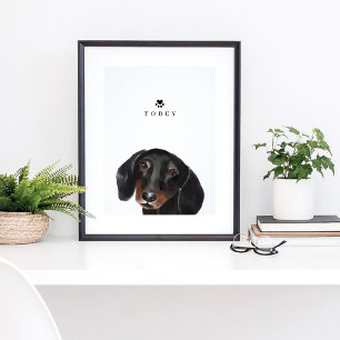 Black Dachshund Watercolor Illustration Dog Name Poster