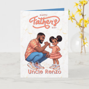 Black Dad and Daughter Fist Bump Orange & Blue Card