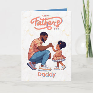 Black Dad and Daughter Fist Bump Orange & Blue Card