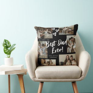Black Dad Script Typography 6 Photo Collage Cushion