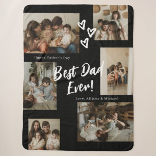 Black Dad Script Typography 6 Photo Collage Sherpa Blanket