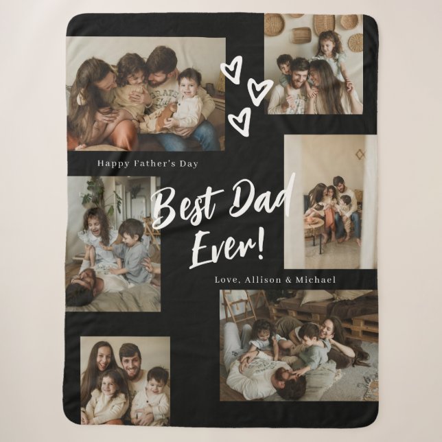 Black Dad Script Typography 6 Photo Collage Sherpa Blanket (Front)