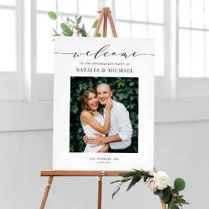 Black Dainty Script Engagement Party Photo Design Poster