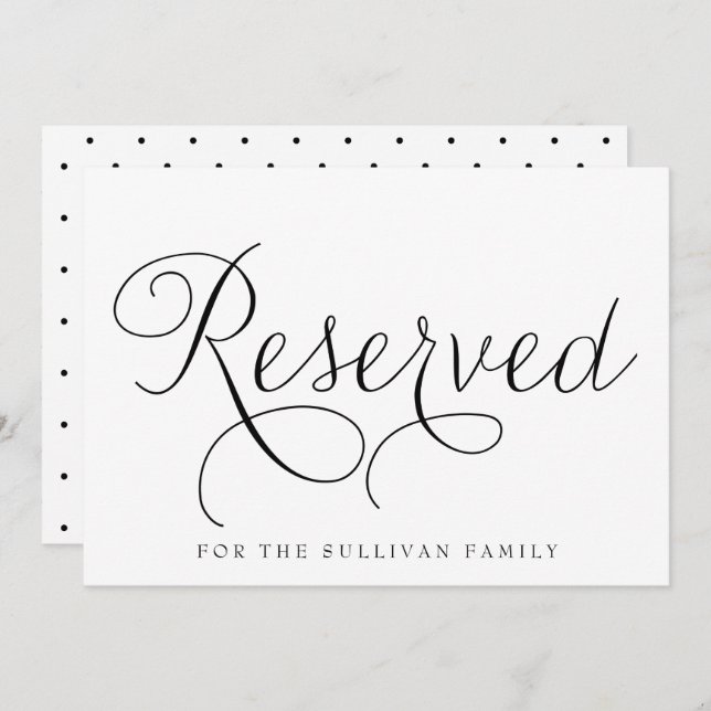 Black Dainty Script Reserved Wedding Sign Invitation (Front/Back)