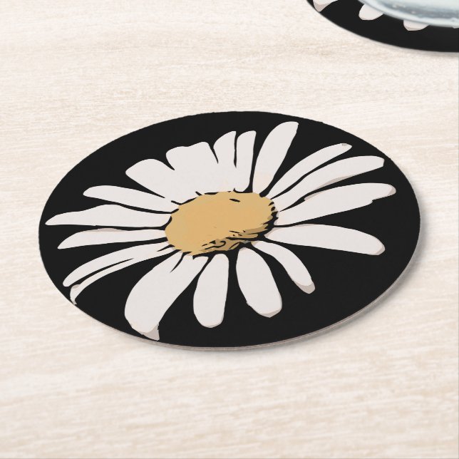Black Daisy Floral Coaster (Angled)
