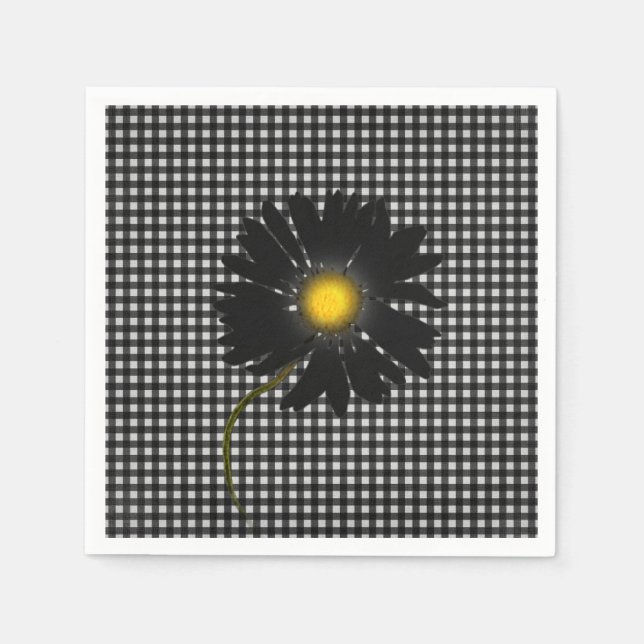 black daisy on gingham background napkin (Front)