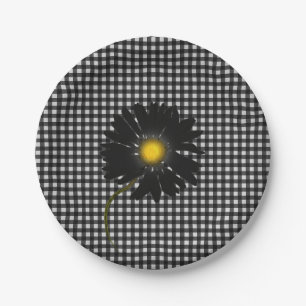 black daisy on gingham paper plate