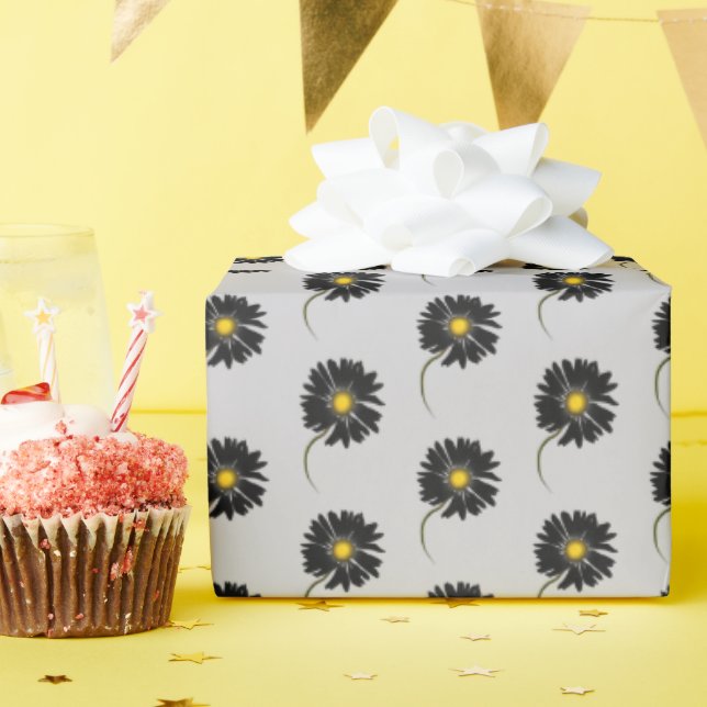 black daisy on grey wrapping paper (Birthday Party)