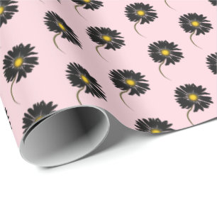 black daisy on pink wrapping paper