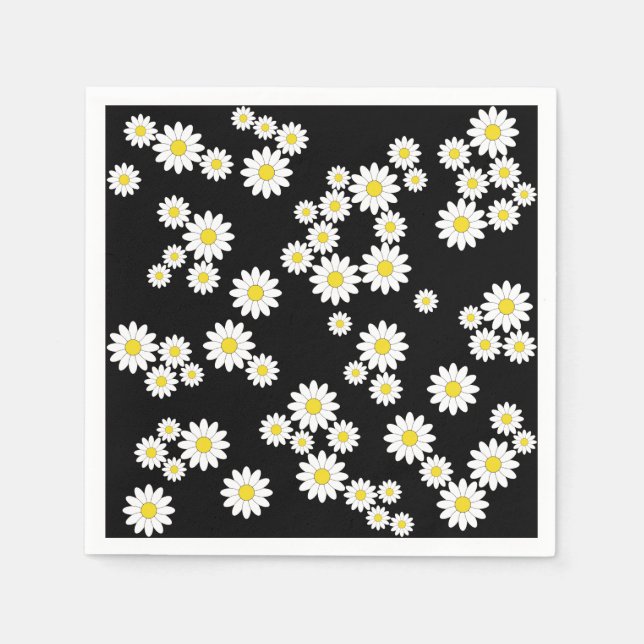 Black Daisy Paper Napkins (Front)