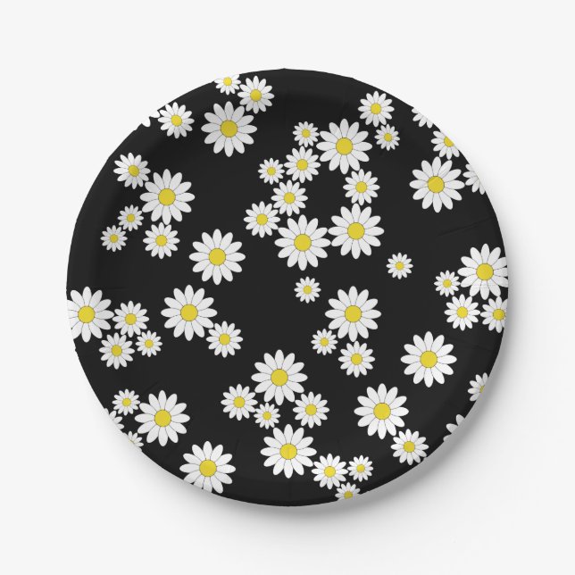 Black Daisy Paper Plates (Front)