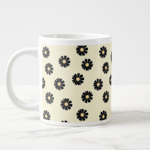 Black Daisy Pattern Large Coffee Mug
