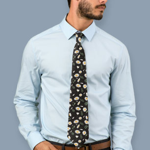 Black daisy tie, floral tie, floral ties daisies