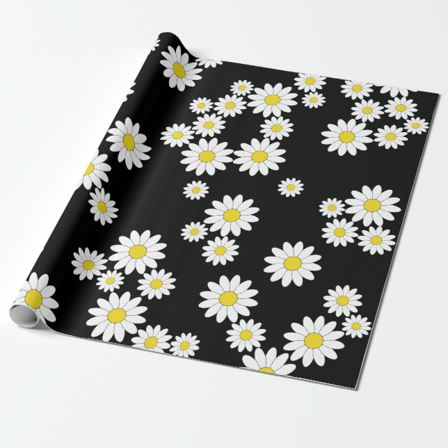 Black Daisy Wrapping Paper (Unrolled)