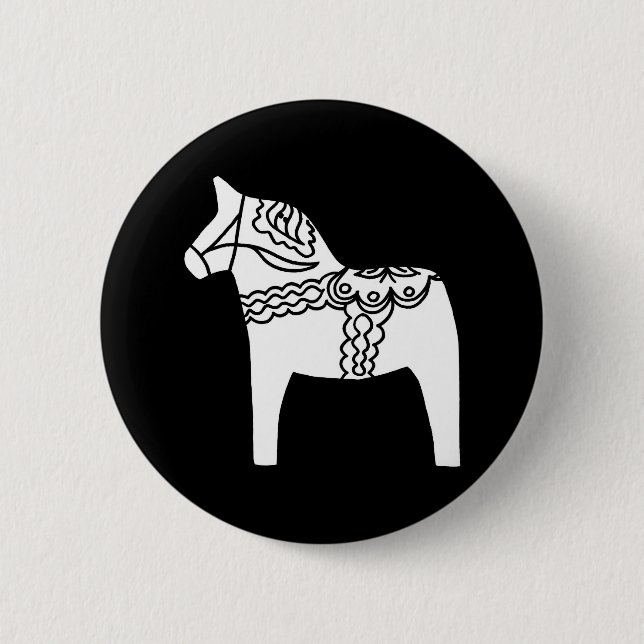 Black Dala Horse 6 Cm Round Badge (Front)