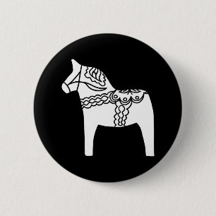 Black Dala Horse 6 Cm Round Badge