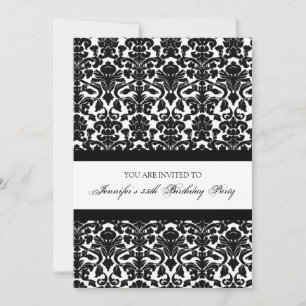 Black Damask 35th Birthday Party Invitations